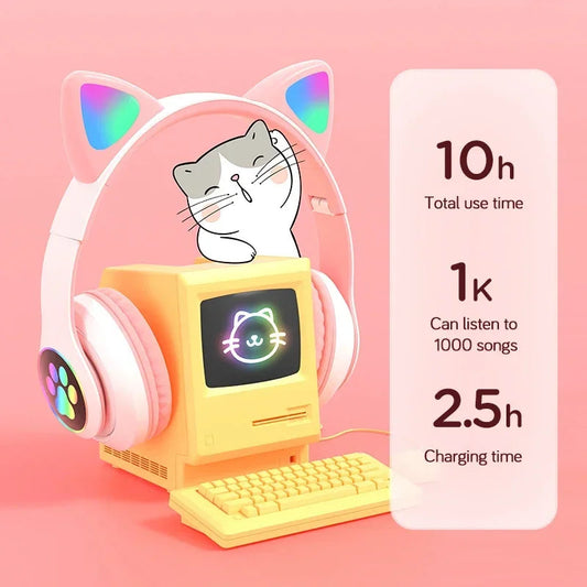 NNEOBA Wireless Cat Ears Headphone Pink NNEOBA