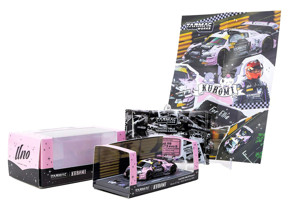 Audi R8 LMS GT3 evo II #10 Adderly Fong "Uno Racing Team - Kuromi" "Macau GT Cup - FIA GT World Cup" (2024) with Collectible Tarmac Cards "Hobby64" Series 1/64 Diecast Model Car by Tarmac Works-3