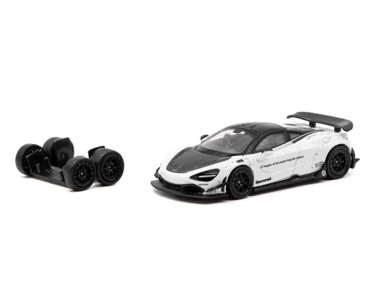 LB-Works 720S White with Carbon Hood and Black Top with Extra Wheels "Hobby64" Series 1/64 Diecast Model Car by Tarmac Works Tarmac Works