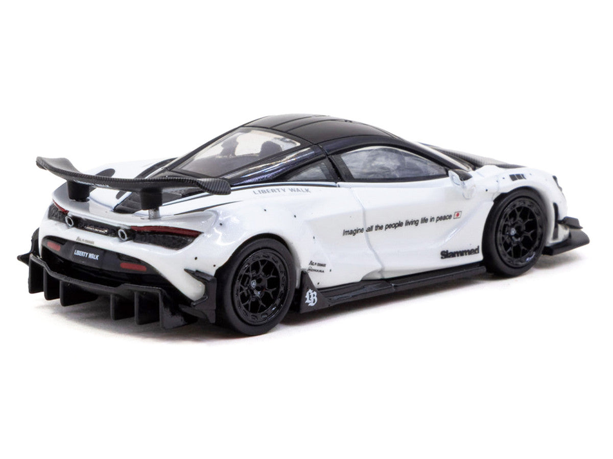 LB-Works 720S White with Carbon Hood and Black Top with Extra Wheels "Hobby64" Series 1/64 Diecast Model Car by Tarmac Works Tarmac Works