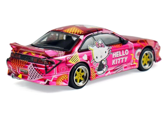 Nissan Vertex Silvia (S14) RHD (Right Hand Drive) "Hello Kitty" Pink Metallic with Graphics "Global64" Series 1/64 Diecast Model Car by Tarmac Works-1