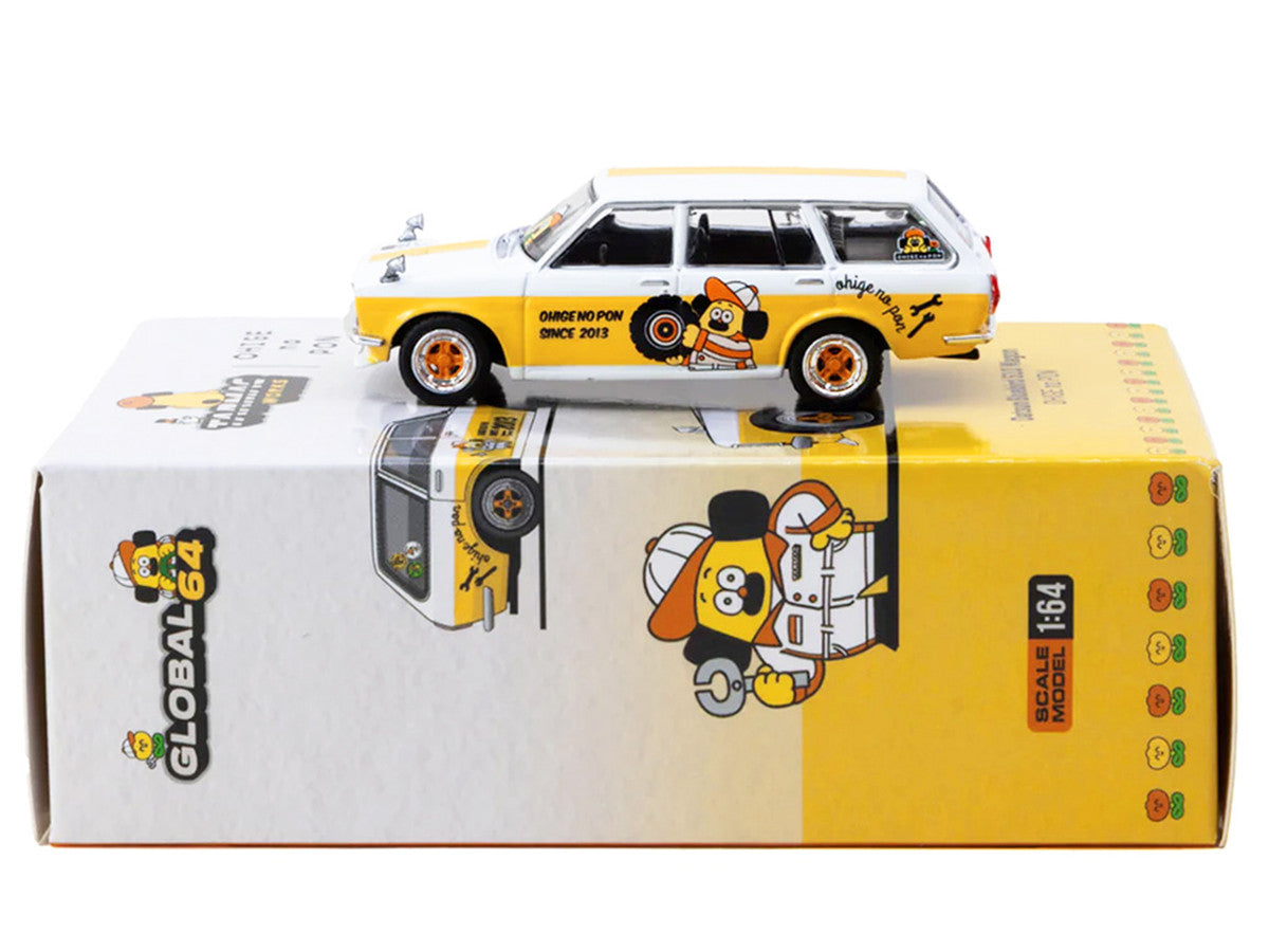 Datsun Bluebird 510 Wagon "Ohige no Pon" White with Orange Stripes and Graphics "Global64" Series 1/64 Diecast Model Car by Tarmac Works-3