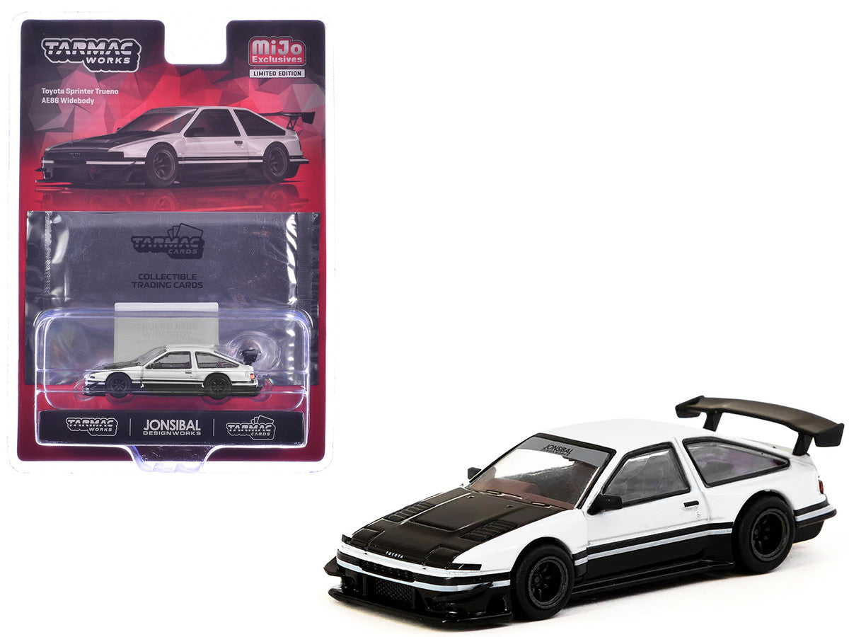 Toyota Sprinter Trueno AE86 Widebody RHD (Right Hand Drive) White and Black with Tarmac Cards "Global64" Series 1/64 Diecast Model by Tarmac Works Tarmac Works