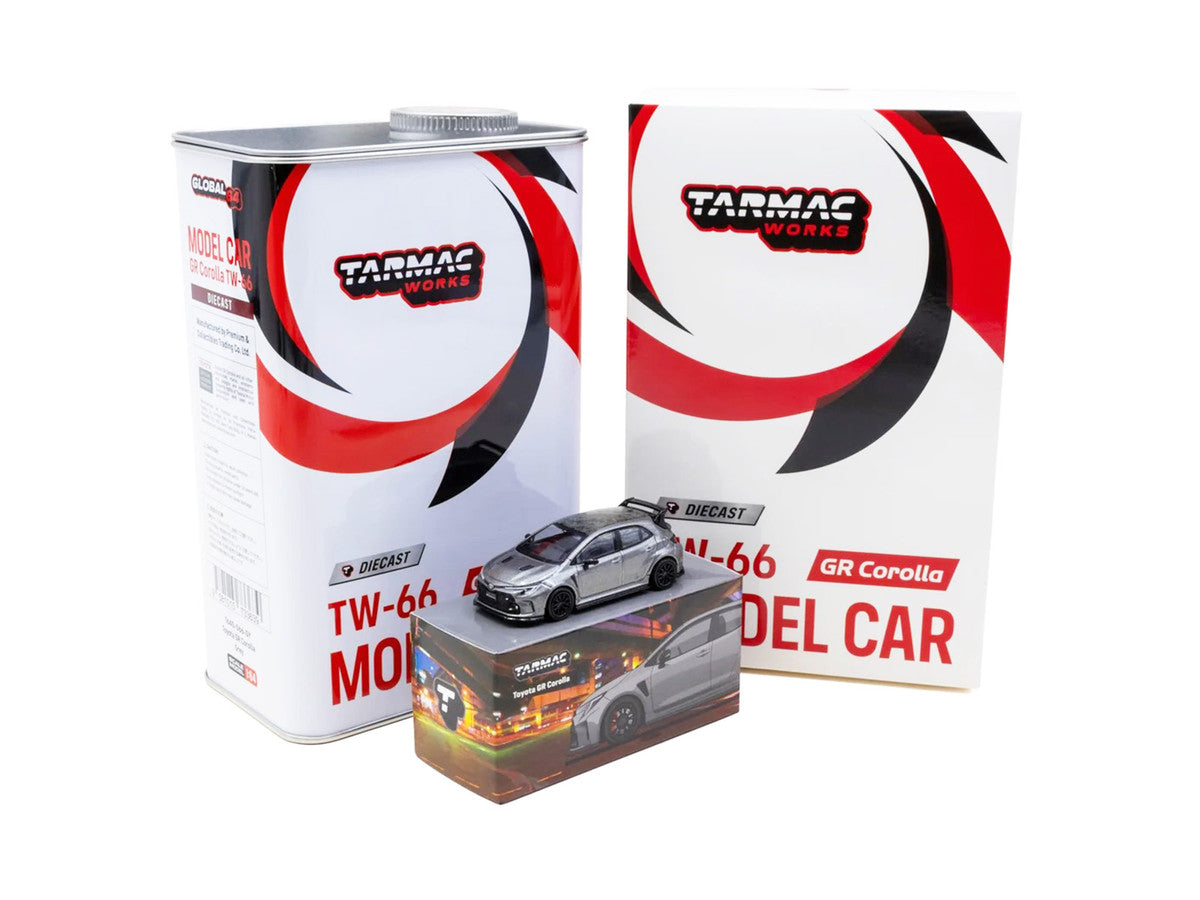 Toyota GR Corolla RHD (Right Hand Drive) Gray Metallic with Metal Oil Can Packaging "Global64" Series 1/64 Diecast Model Car by Tarmac Works Tarmac Works