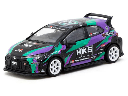 Toyota GR Corolla RHD (Right Hand Drive) "HKS" Black with Graphics "Global64" Series 1/64 Diecast Model by Tarmac Works-1