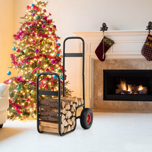 Firewood Log Cart Carrier with Wear-Resistant and Shockproof Rubber Wheels W2B