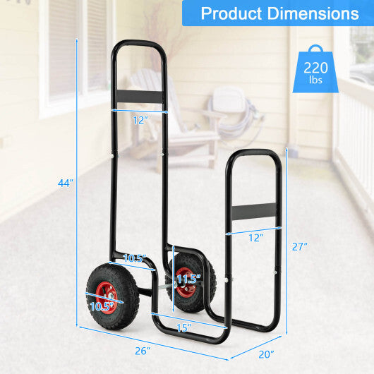 Firewood Log Cart Carrier with Wear-Resistant and Shockproof Rubber Wheels W2B