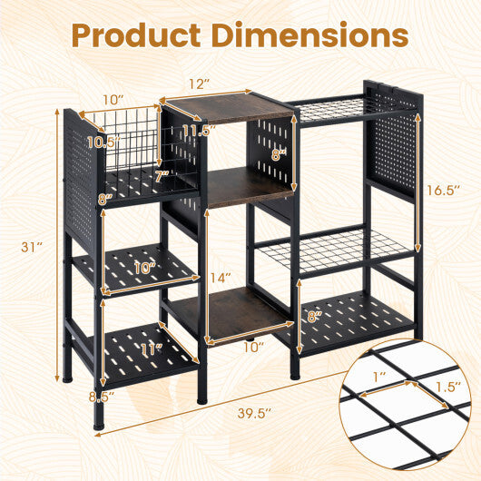Garden Tool Organizer with Wooden Shelves for Garage and Shed-Black W2B