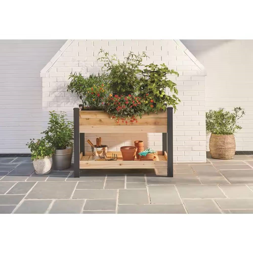 2-Ft x 4-Ft Cedar Wood Raised Garden Bed Planter Bed with Black Vinyl Legs FastFurnishings