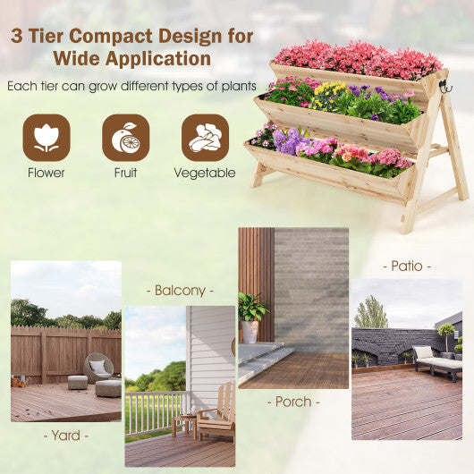 3 Tier Wooden Vertical Raised Garden Bed with Storage Shelf - Color: Natural W2B