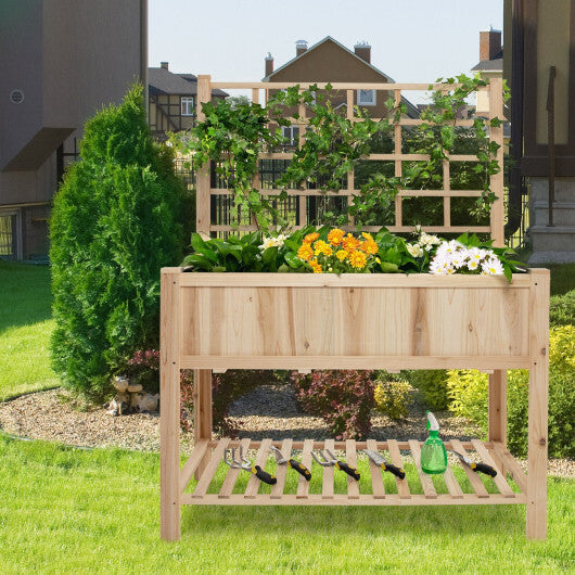Raised Garden Bed Elevated Wooden Planter Box with Trellis W2B