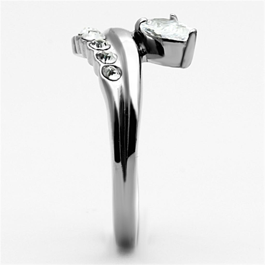 TK1080 - High polished (no plating) Stainless Steel Ring with AAA Grade CZ in Clear-3