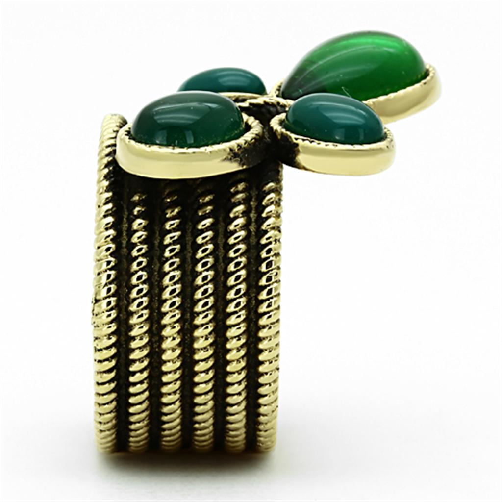 TK1104 - IP Gold(Ion Plating) Stainless Steel Ring with Synthetic Synthetic Glass in Emerald Alamode