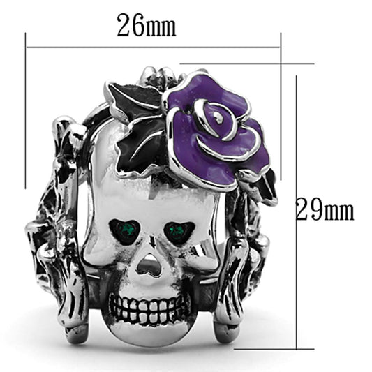 TK1122 - High polished (no plating) Stainless Steel Ring with Top Grade Crystal in Emerald Alamode
