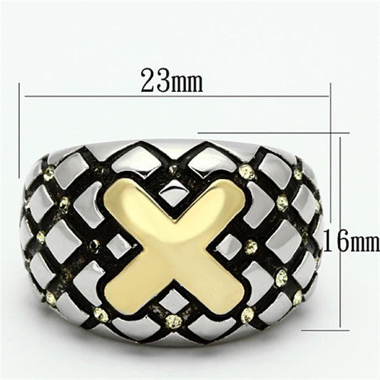 TK1131 - Two-Tone IP Gold (Ion Plating) Stainless Steel Ring with Top Grade Crystal in Citrine Yellow-1