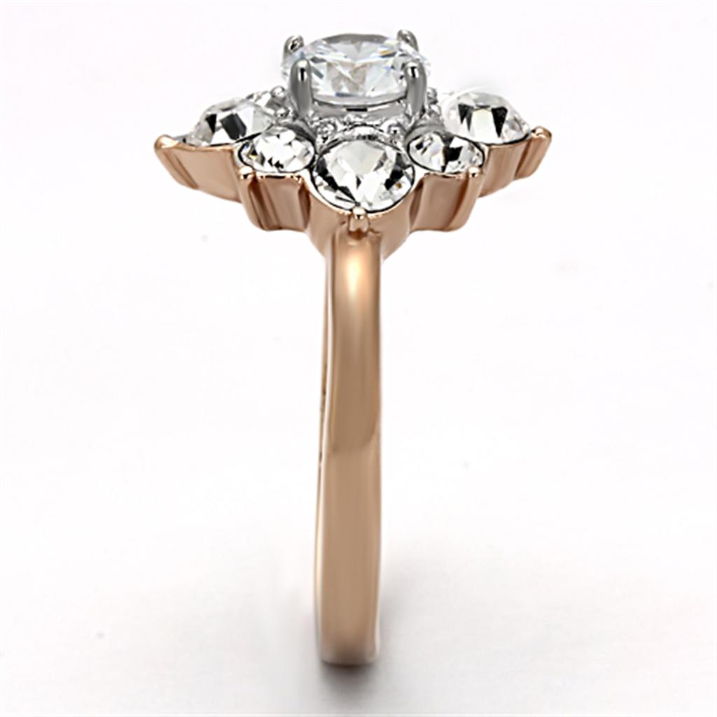 TK1168 - Two-Tone IP Rose Gold Stainless Steel Ring with AAA Grade CZ in Clear-3