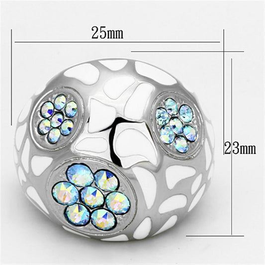 TK1172 - High polished (no plating) Stainless Steel Ring with Top Grade Crystal in Aquamarine AB-1