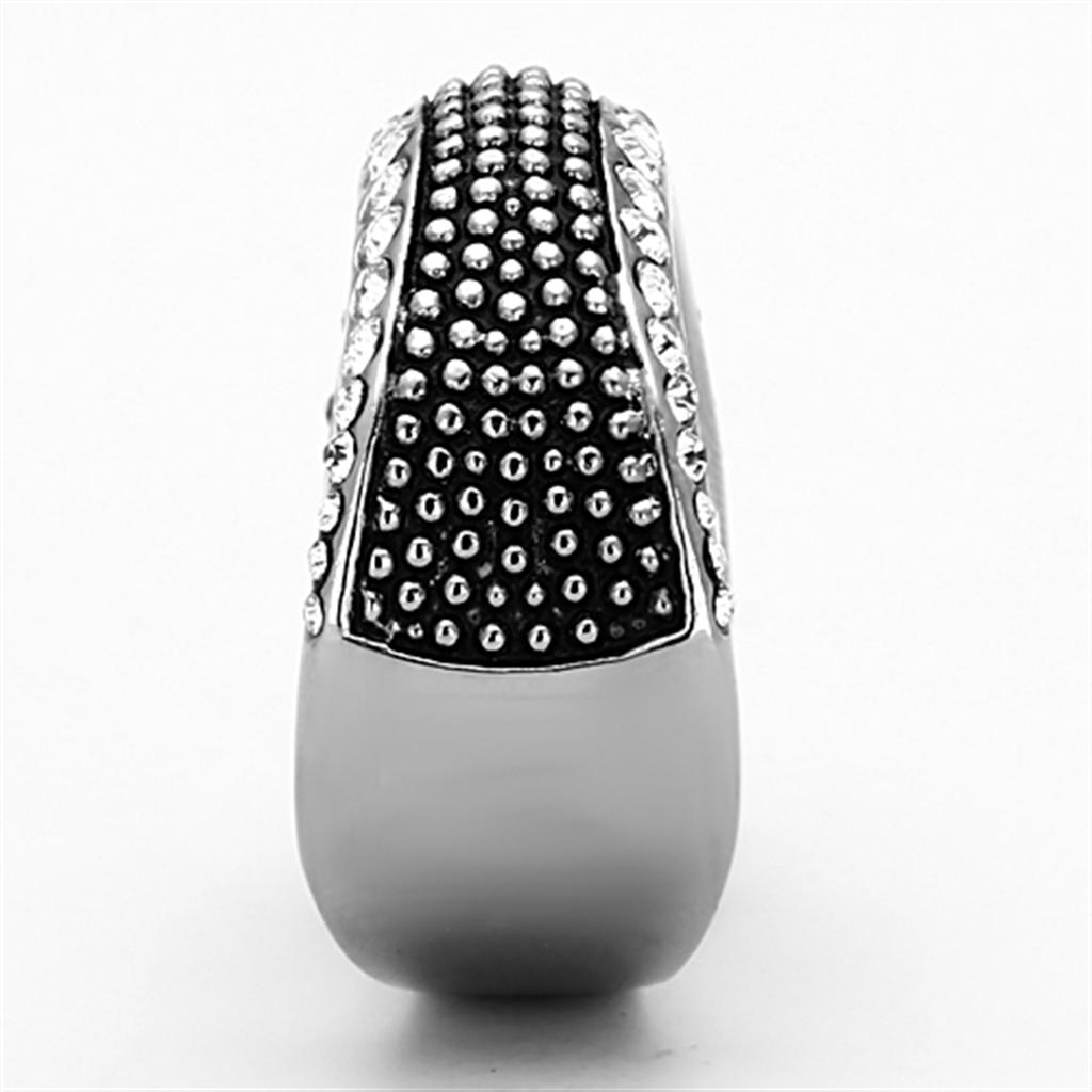 TK1216 - High polished (no plating) Stainless Steel Ring with Top Grade Crystal in Clear Alamode