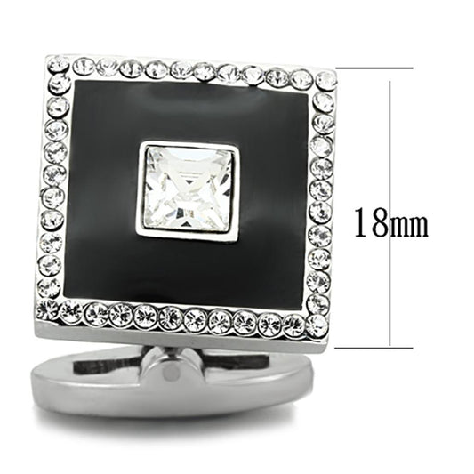 TK1242 - High polished (no plating) Stainless Steel Cufflink with Top Grade Crystal in Clear-1