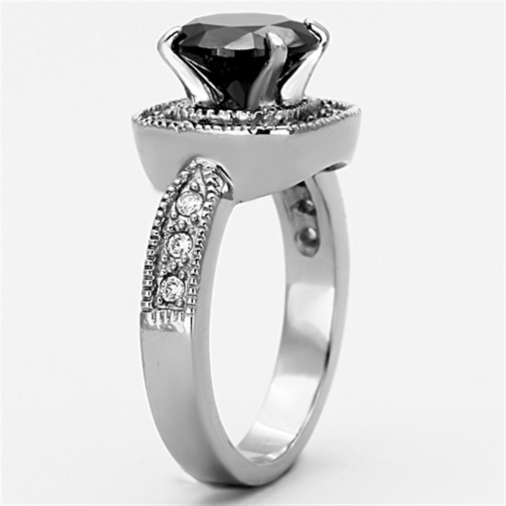 TK1322 - High polished (no plating) Stainless Steel Ring with AAA Grade CZ in Black Diamond Alamode