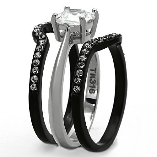 TK1343 - Two-Tone IP Black Stainless Steel Ring with AAA Grade CZ in Clear Alamode