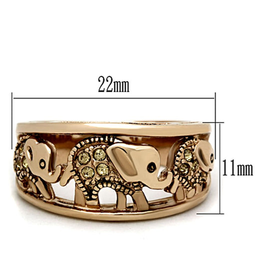 TK1380 - IP Rose Gold(Ion Plating) Stainless Steel Ring with Top Grade Crystal in Citrine Yellow Alamode