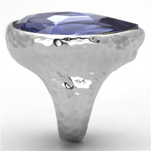 TK1426 - High polished (no plating) Stainless Steel Ring with Top Grade Crystal in Tanzanite Alamode