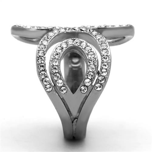 TK1437 - High polished (no plating) Stainless Steel Ring with Top Grade Crystal in Clear-4
