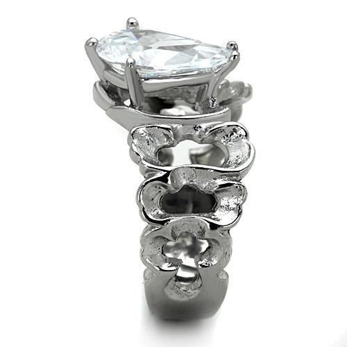 TK1534 - High polished (no plating) Stainless Steel Ring with AAA Grade CZ in Clear-3