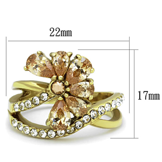 TK1574 - IP Gold(Ion Plating) Stainless Steel Ring with AAA Grade CZ in Champagne Alamode