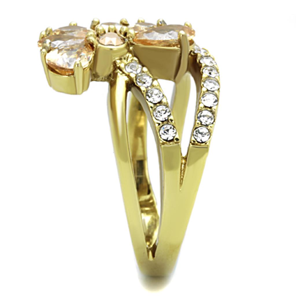 TK1574 - IP Gold(Ion Plating) Stainless Steel Ring with AAA Grade CZ in Champagne Alamode