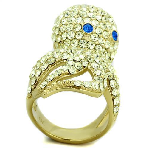 TK1640 - IP Gold(Ion Plating) Stainless Steel Ring with Top Grade Crystal in Multi Color Alamode