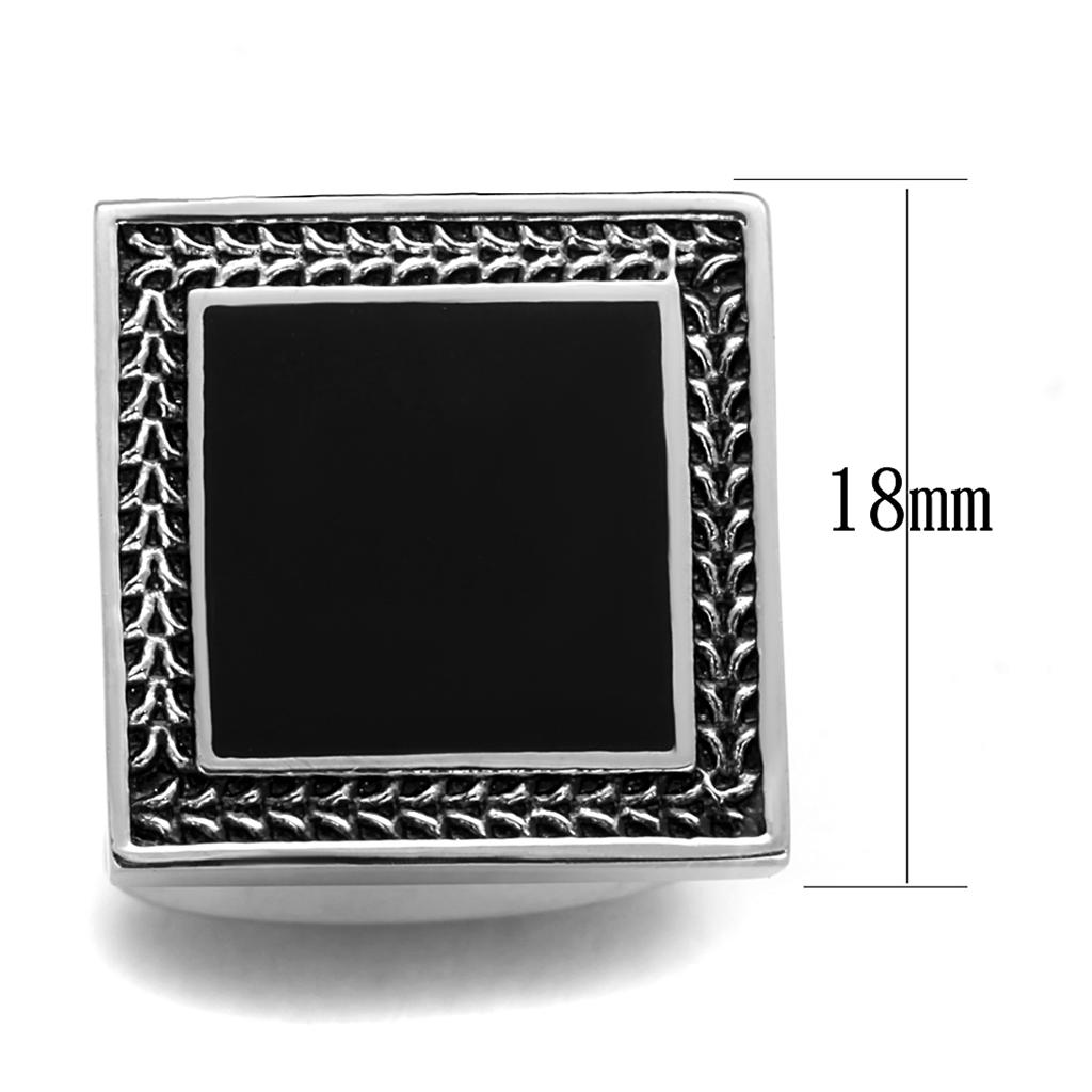 TK1651 - High polished (no plating) Stainless Steel Cufflink with Epoxy in Jet-1