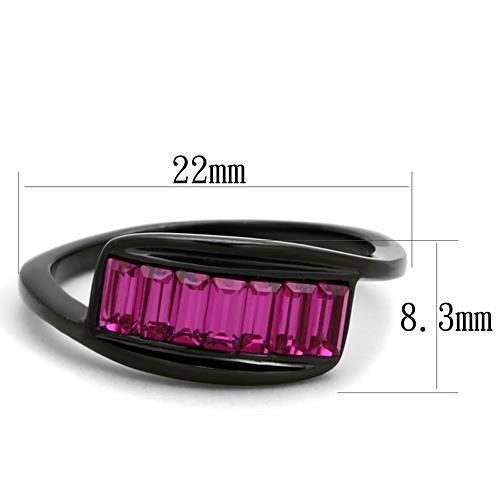 TK1664 - IP Black(Ion Plating) Stainless Steel Ring with Top Grade Crystal in Fuchsia-1