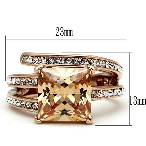 TK1665 - IP Rose Gold(Ion Plating) Stainless Steel Ring with AAA Grade CZ in Champagne Alamode