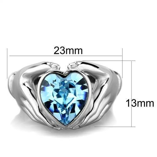 TK1775 - High polished (no plating) Stainless Steel Ring with Top Grade Crystal in Sea Blue-1