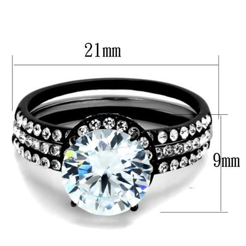 TK1870 - Two-Tone IP Black (Ion Plating) Stainless Steel Ring with AAA Grade CZ in Clear-1
