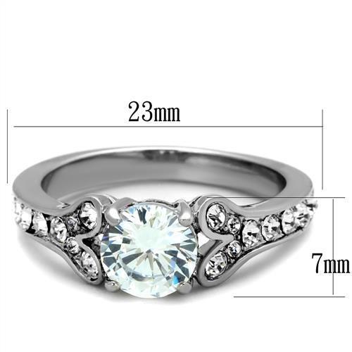 TK1918 - High polished (no plating) Stainless Steel Ring with AAA Grade CZ in Clear-1