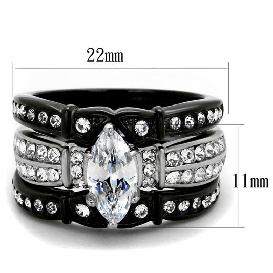 TK1922 - Two-Tone IP Black Stainless Steel Ring with AAA Grade CZ in Clear Alamode