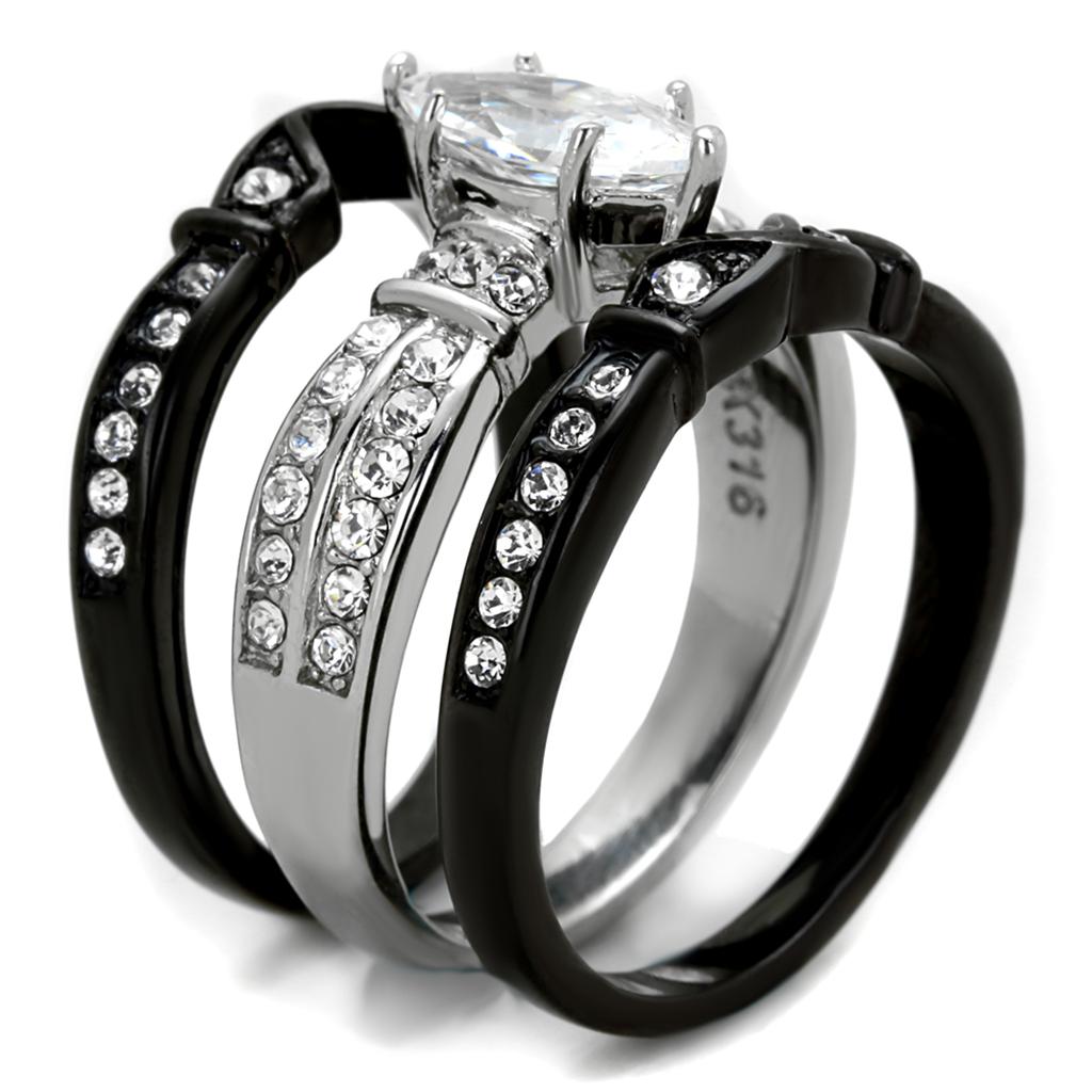 TK1922 - Two-Tone IP Black Stainless Steel Ring with AAA Grade CZ in Clear Alamode