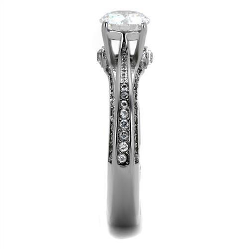 TK2026 - High polished (no plating) Stainless Steel Ring with AAA Grade CZ in Clear-3