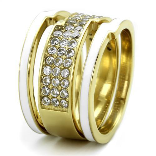 TK2035 - IP Gold(Ion Plating) Stainless Steel Ring with AAA Grade CZ in Clear-3