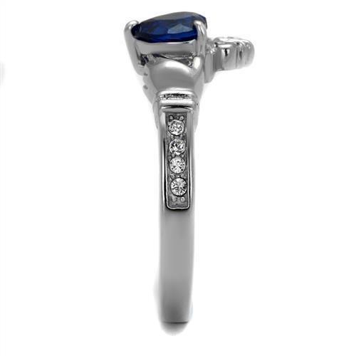 TK2093 - High polished (no plating) Stainless Steel Ring with Synthetic Spinel in London Blue Alamode