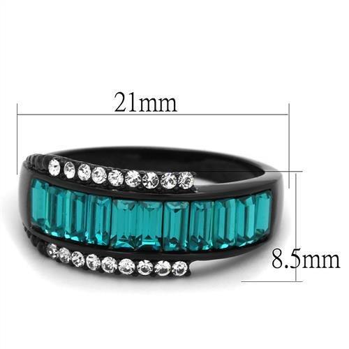 TK2190 - IP Black(Ion Plating) Stainless Steel Ring with Top Grade Crystal in Blue Zircon-1