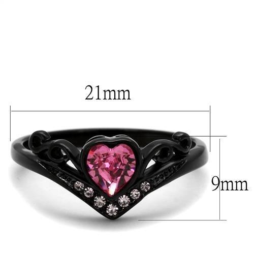 TK2192 - IP Black(Ion Plating) Stainless Steel Ring with Top Grade Crystal in Rose-1
