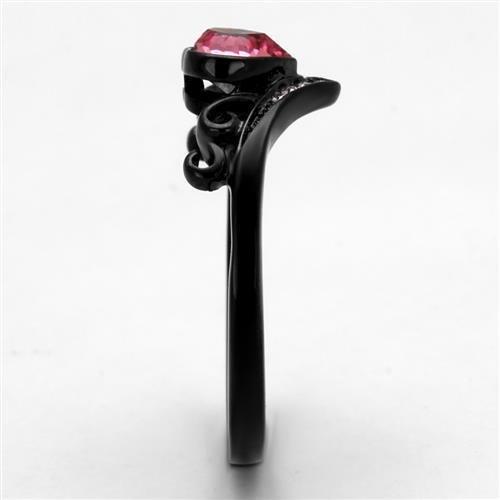 TK2192 - IP Black(Ion Plating) Stainless Steel Ring with Top Grade Crystal in Rose Alamode