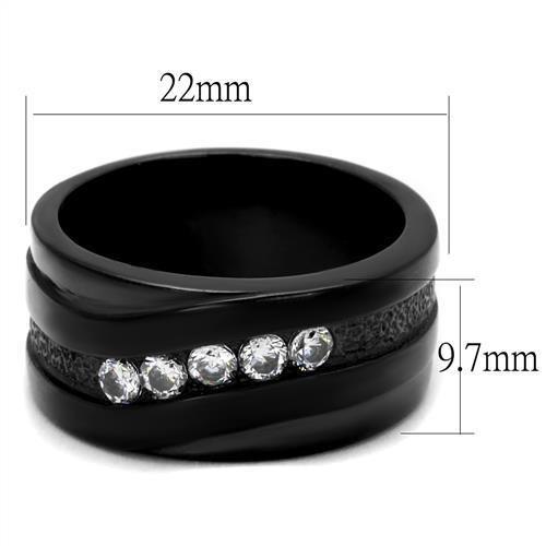 TK2210 - IP Black(Ion Plating) Stainless Steel Ring with AAA Grade CZ in Clear-1