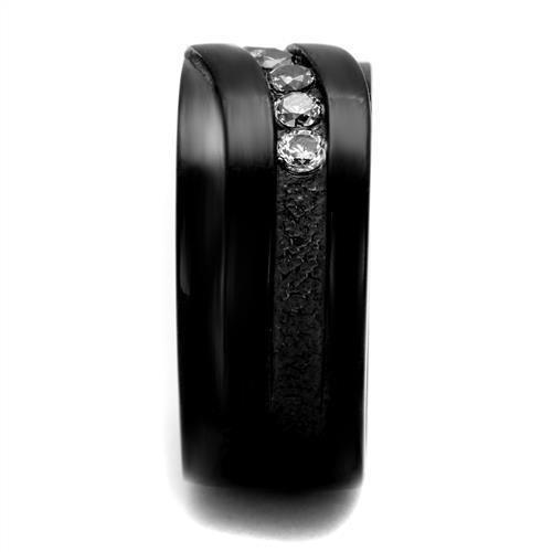 TK2210 - IP Black(Ion Plating) Stainless Steel Ring with AAA Grade CZ in Clear-3