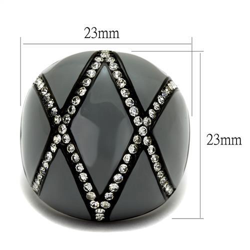 TK2216 - IP Black(Ion Plating) Stainless Steel Ring with Top Grade Crystal in Clear Alamode