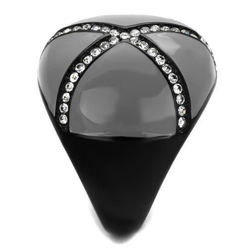 TK2216 - IP Black(Ion Plating) Stainless Steel Ring with Top Grade Crystal in Clear-3